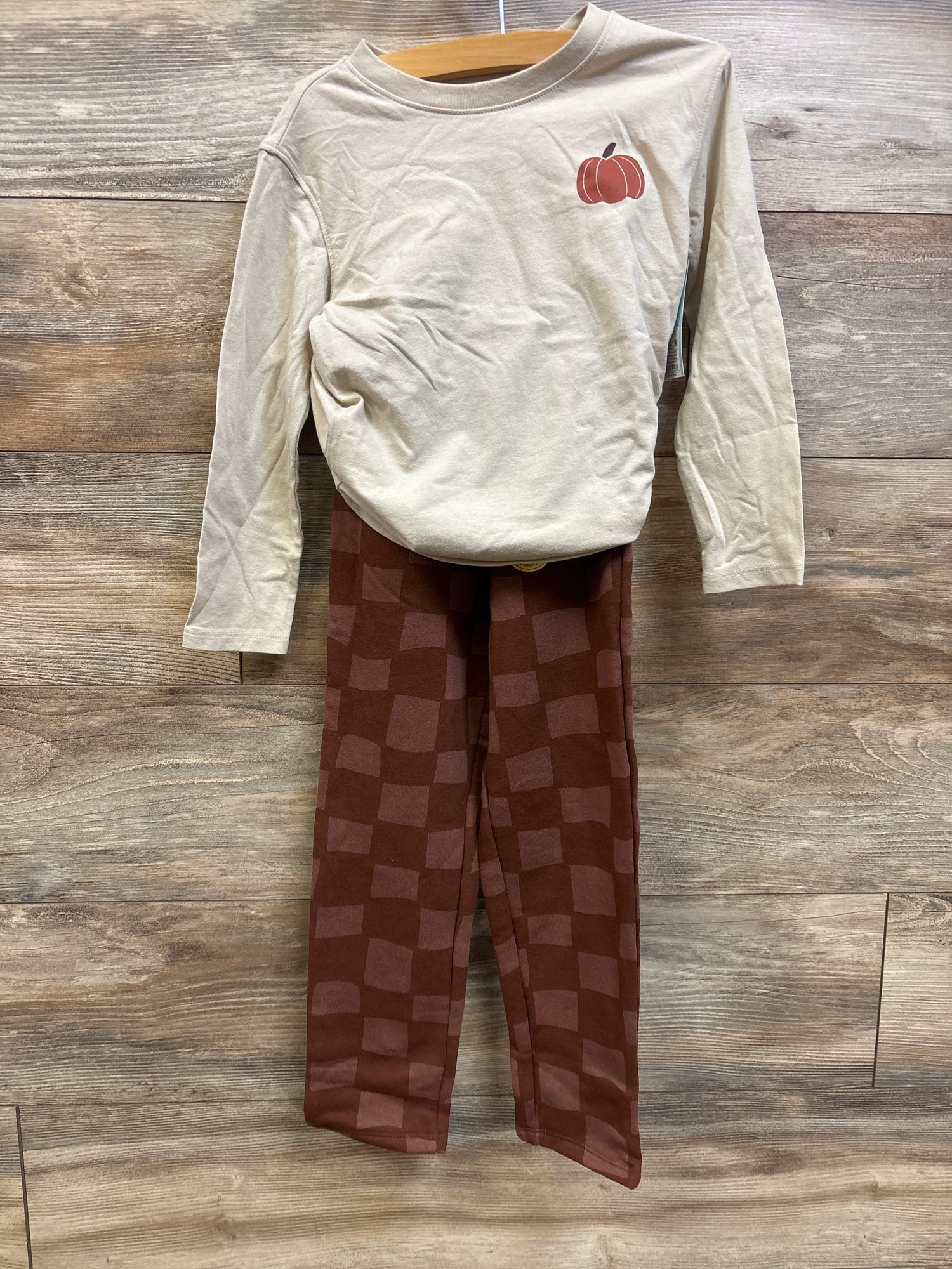 NEW Cat & Jack 2pc Pumpkin Long Sleeve Shirt & Joggers Set Beige sz 5T