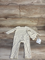 NEW Cloud Island Jacquard Checkered Romper & Hat Beige sz 6-9m