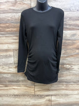 Ekouaer Ruched Long Sleeve Shirt Black sz Medium