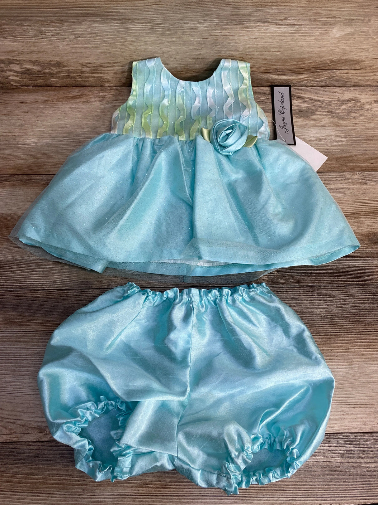 NEW Jayne Copeland 2pc Dress & Bloomers Seafoam sz 18m