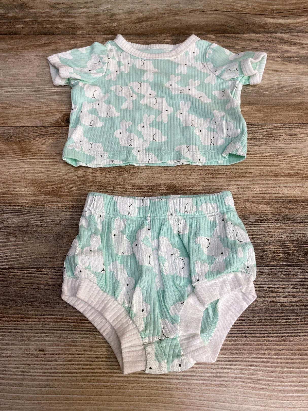 Cat & Jack 2pc Bunny Print Shirt & Shorts Mint sz 0-3m