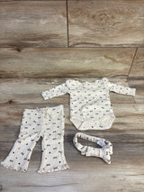 Rabbit + Bear Organic 3pc Bodysuit, Pants, & Headband Set Ivory sz 0-3m