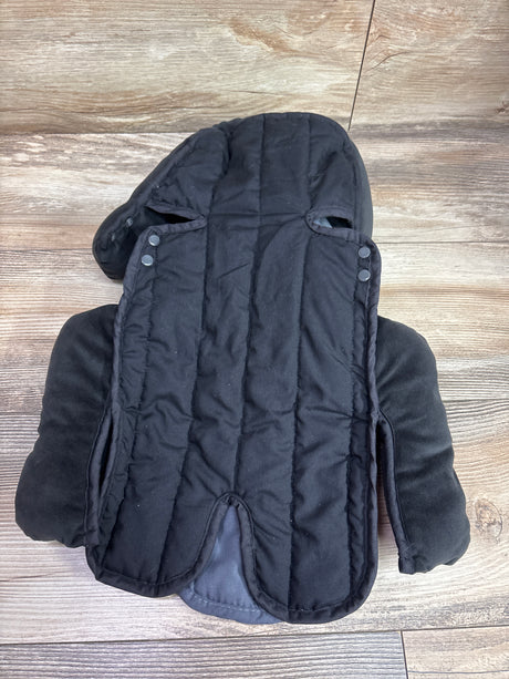 Front view of APRAMO 2-in-1 head and body support car seat insert in grey and black with padding and snap buttons