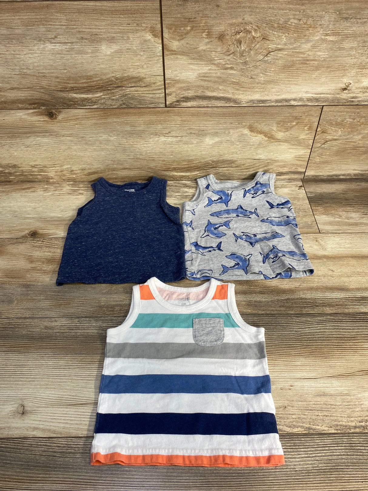 Simple Joys 3pk Shark Print Muscle Tanks Grey sz 12m