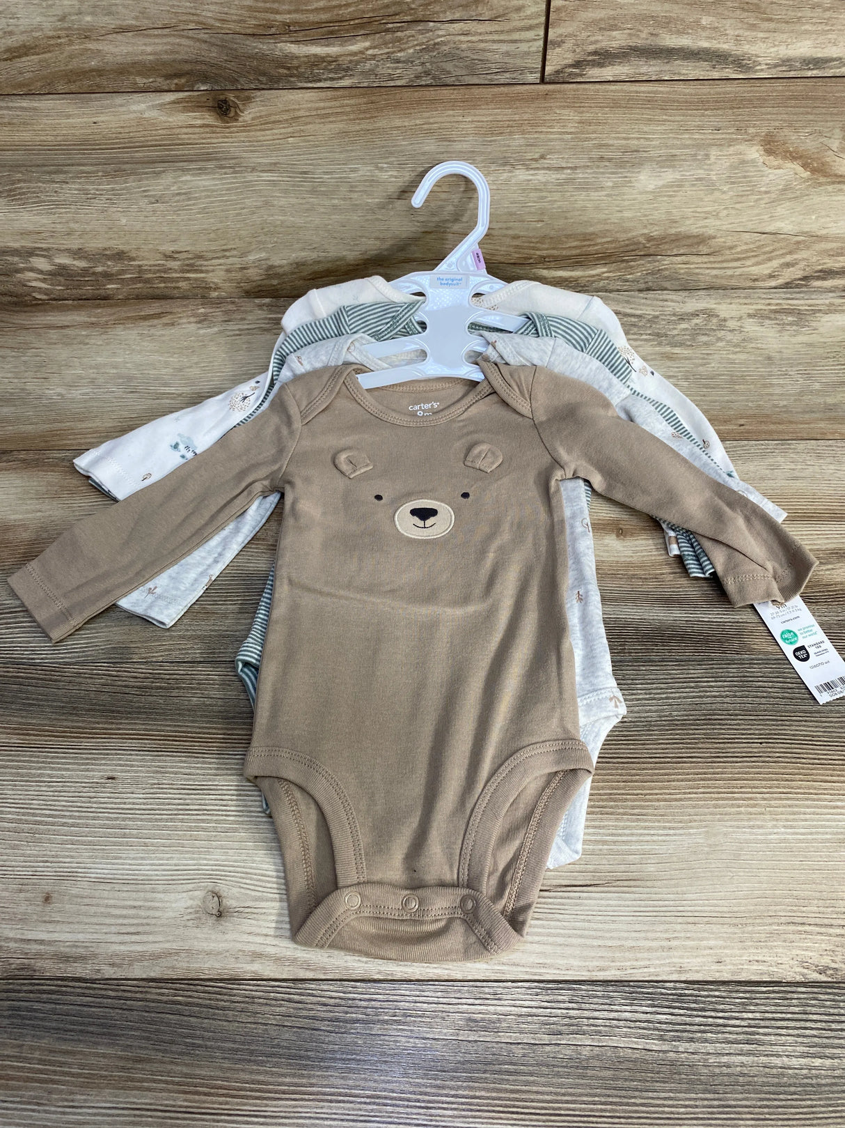 NEW Carter's 4pk Long Sleeve Bodysuits Brown sz 9m