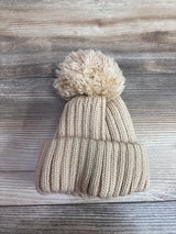 Angel Face Knit Pom-Pom Beanie Tan sz 6-12m