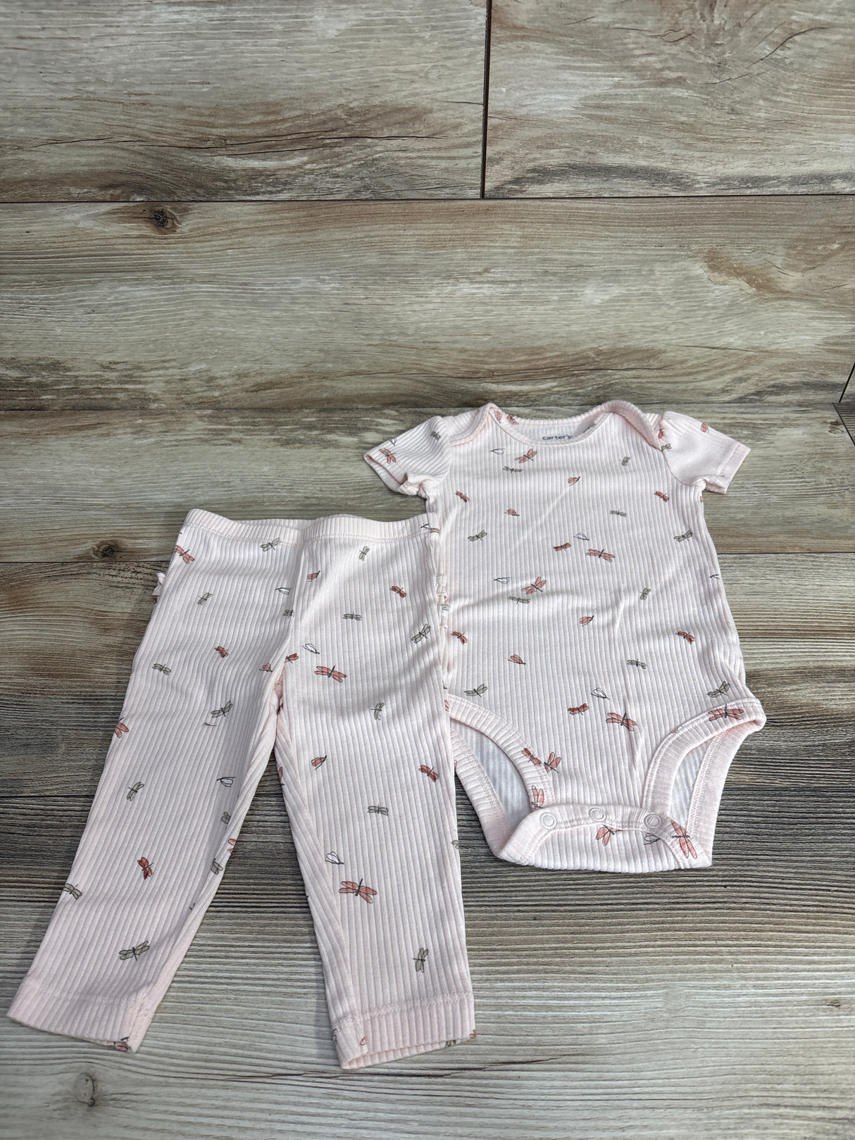 Carter's Bug Print Ribbed Bodysuit & Bottoms Set Peach sz 9m