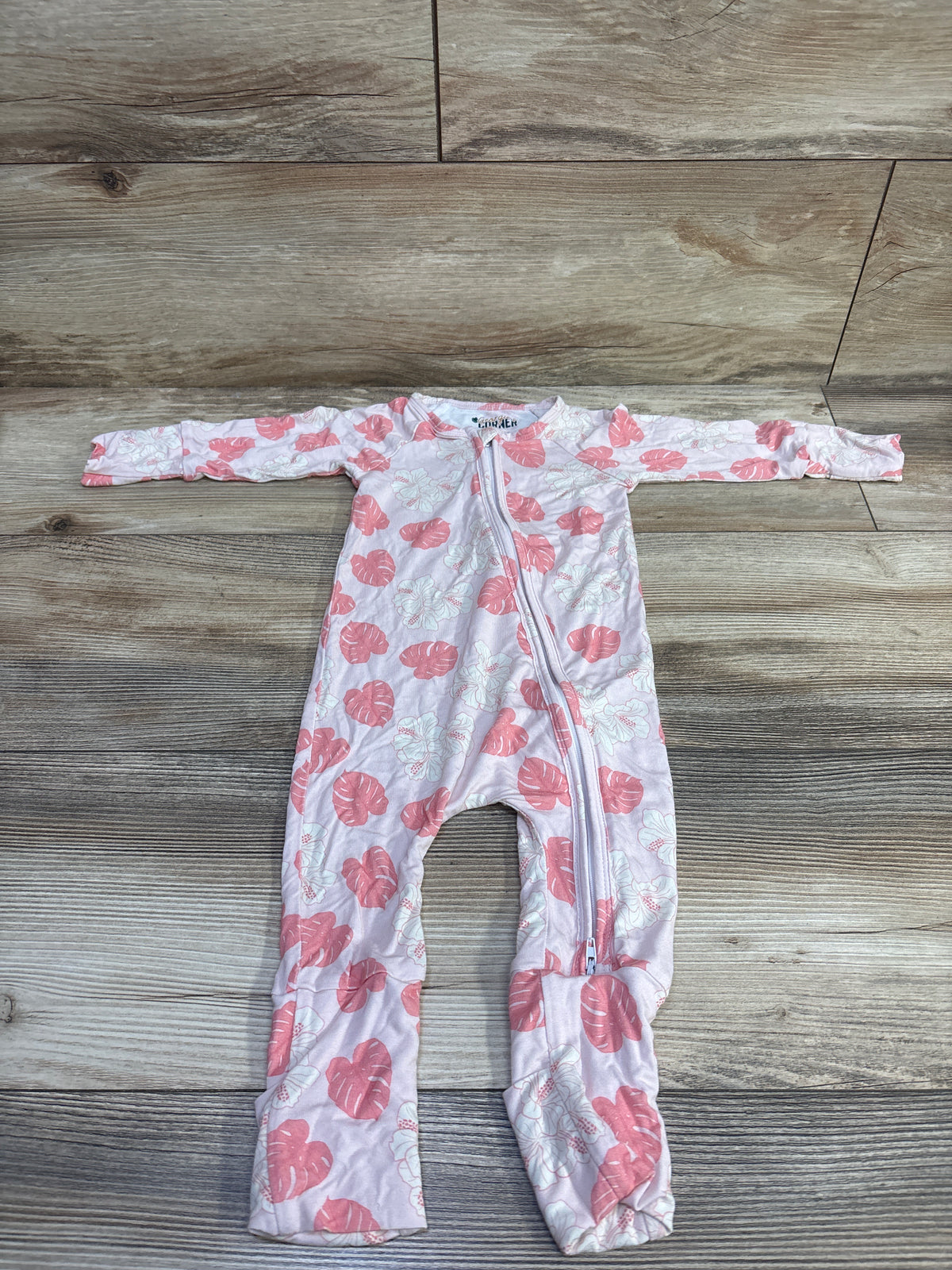 Georgie's Corner Bamboo Hibiscus & Monstera Convertible Sleeper Pink sz 6-12m