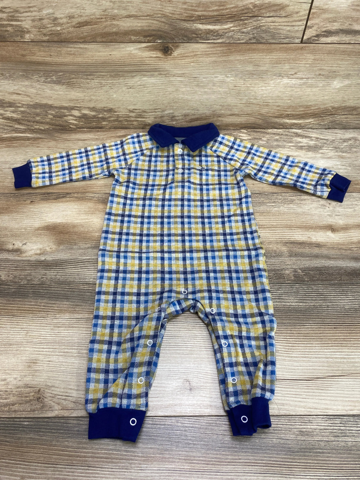 Crown & Ivy Plaid Polo Coverall Yellow sz 12m