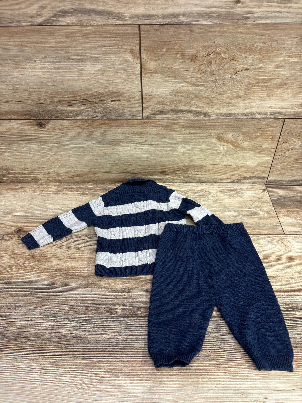 Edgehill Collection 2pc Knit Striped Sweater & Pants Set Navy sz Newborn