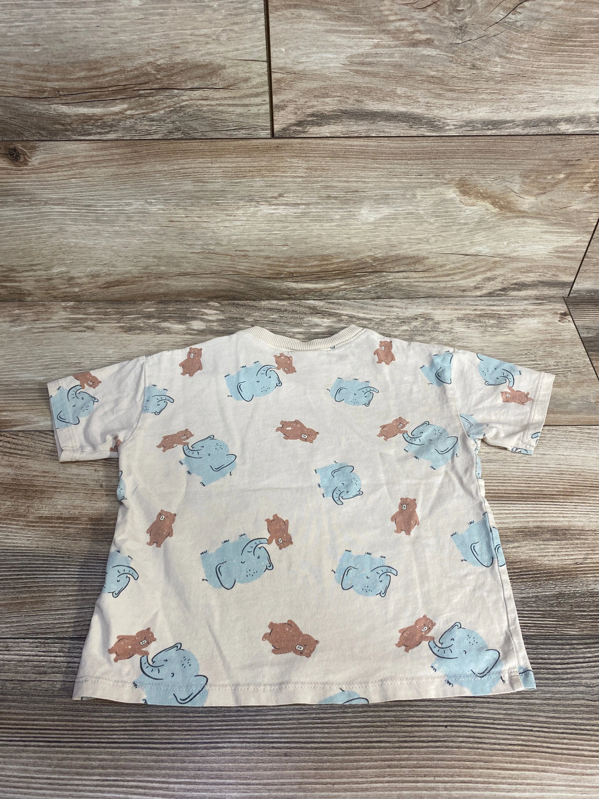H&M Bear & Elephant Print Shirt Tan sz 2T