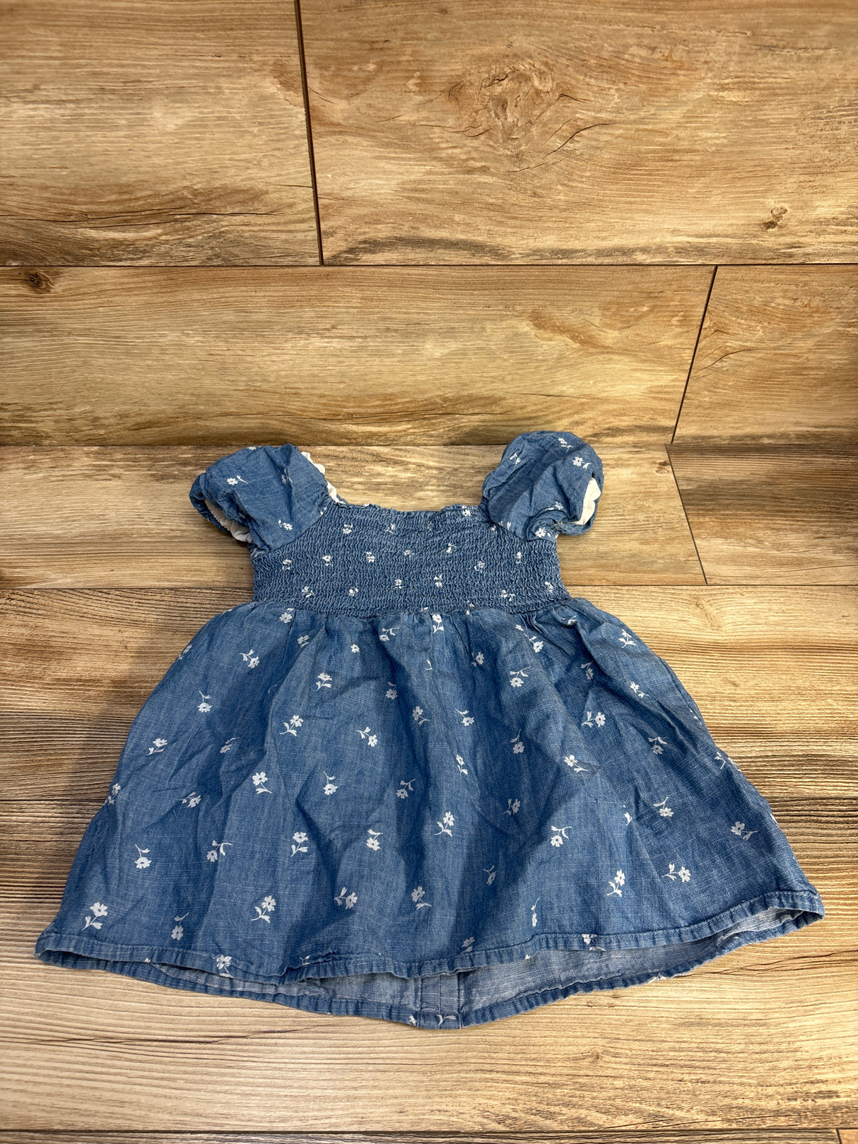 Cat & Jack Smocked Chambray Button-Front Dress Blue sz 3T