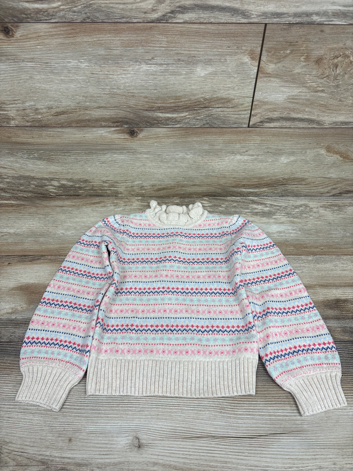 Janie & Jack Fair Isle Ruffle Collar Sweater Beige sz 5T