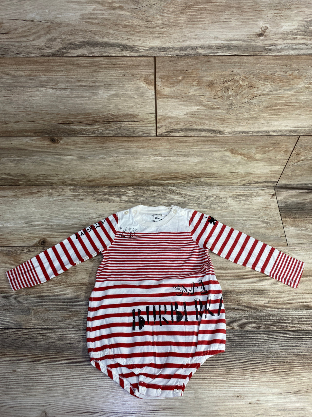 Burberry Long Sleeve Bubble Romper Red/Ivory Stripe sz 18m
