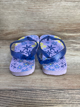 Girl's Floral Flip Flops Blue Glitter sz 7-8c