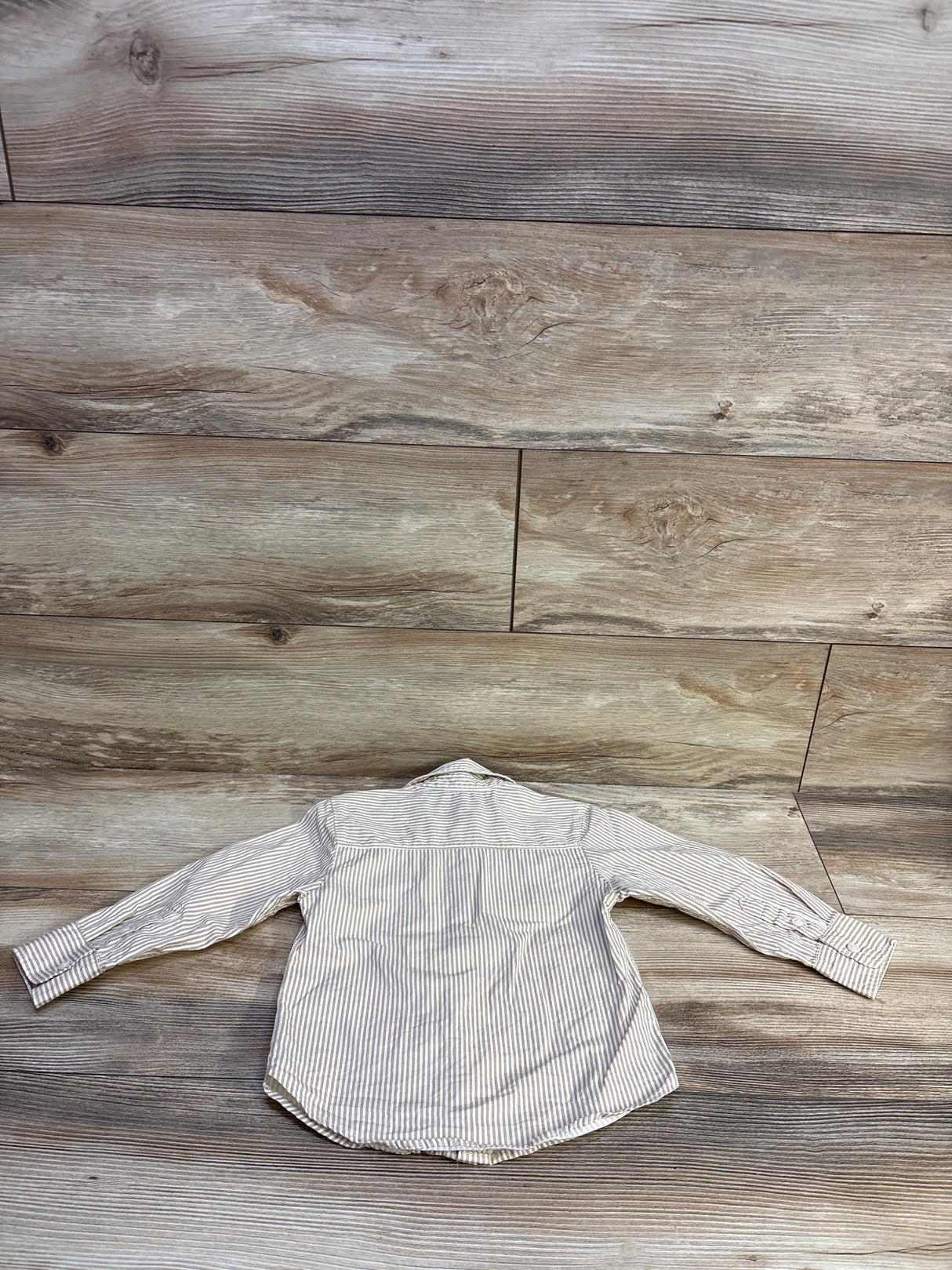 H&M Striped Button-Up Long Sleeve Shirt Tan sz 2T