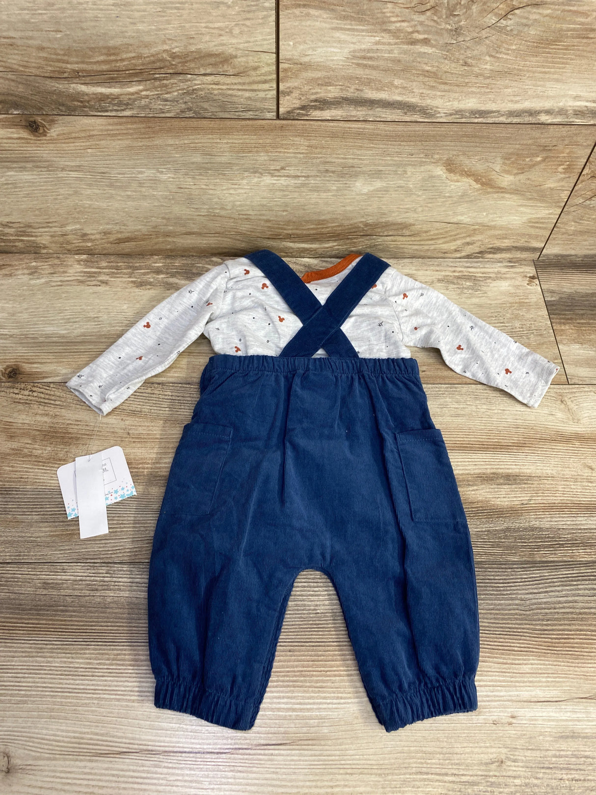 NEW Disney Baby 2pc Mickey Mouse Cord Overalls & Shirt Set Grey sz 3-6m