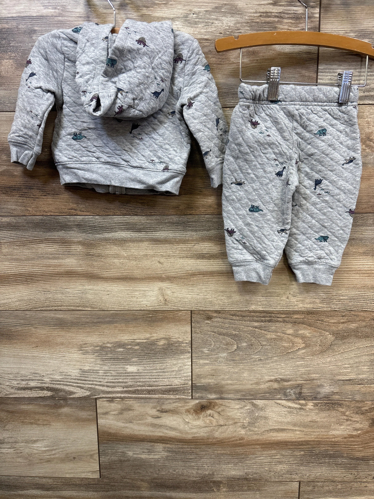 Carter's 2pc Quilted Full Zip Dinosaur Set Grey sz 9m