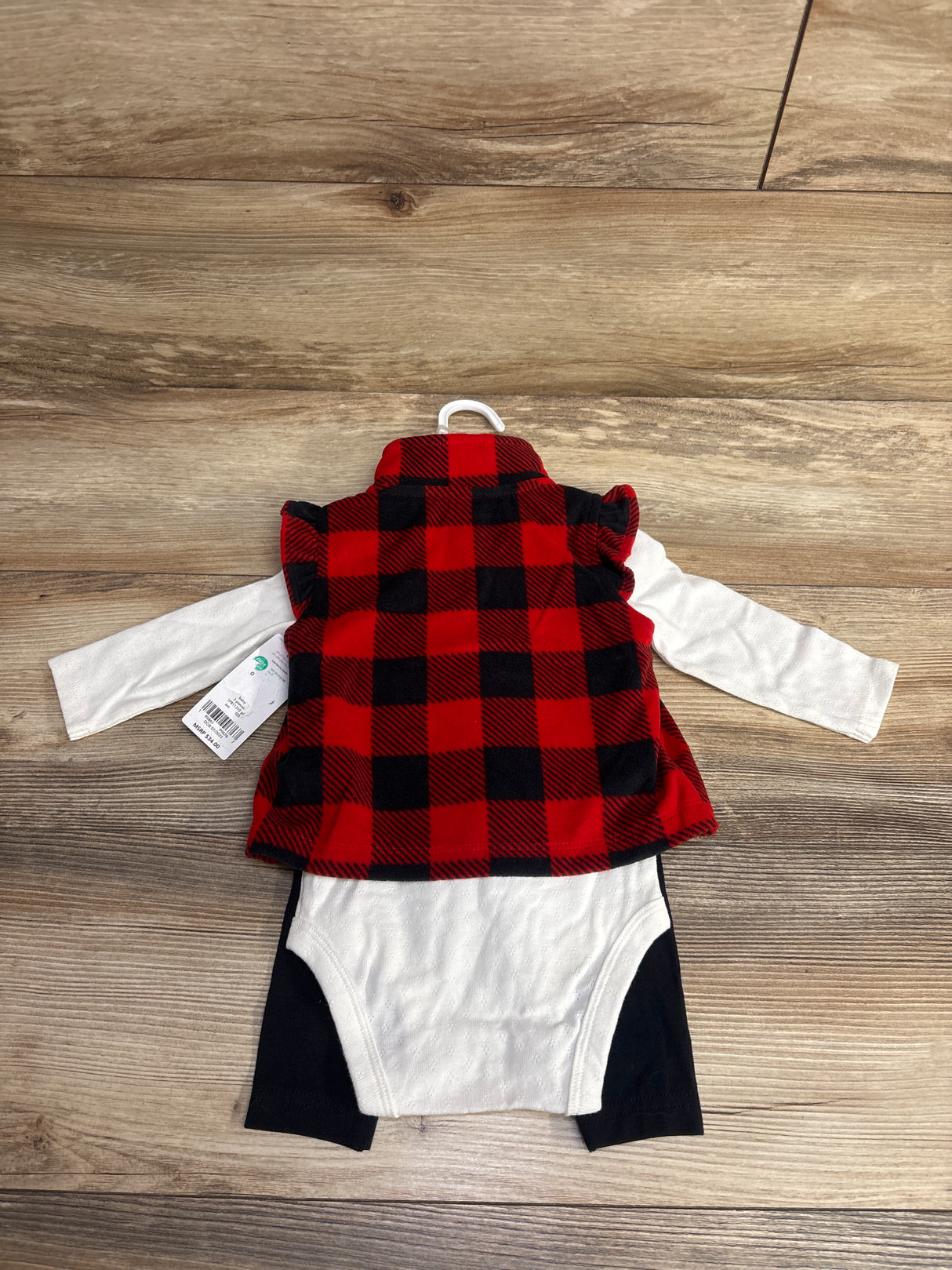 Carter's 3pc Buffalo Plaid Velour Vest & Bodysuit Set White sz 6m
