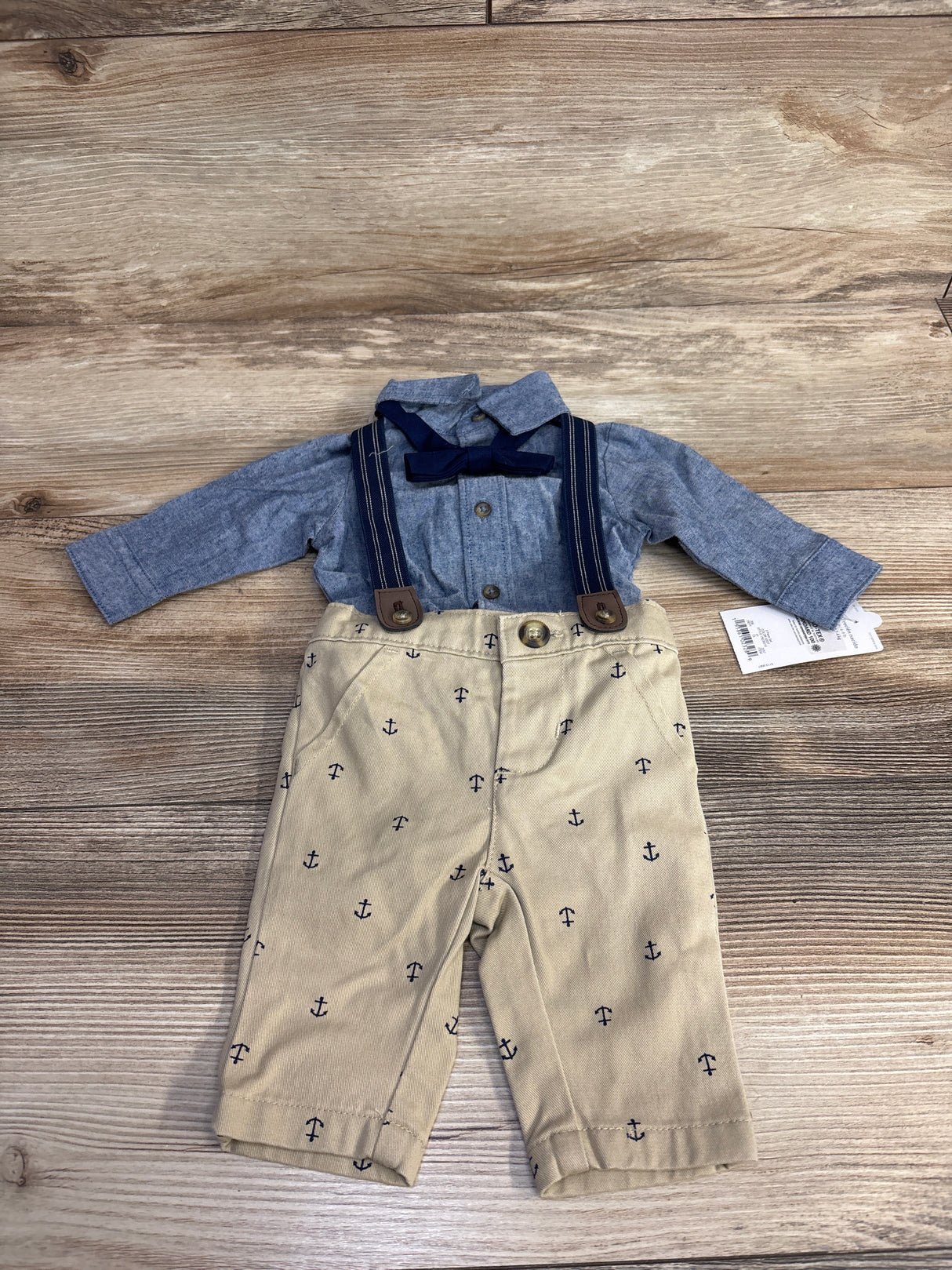 NEW Just One You 3pc Suspenders & Anchor Print Shorts Set Blue sz Newborn
