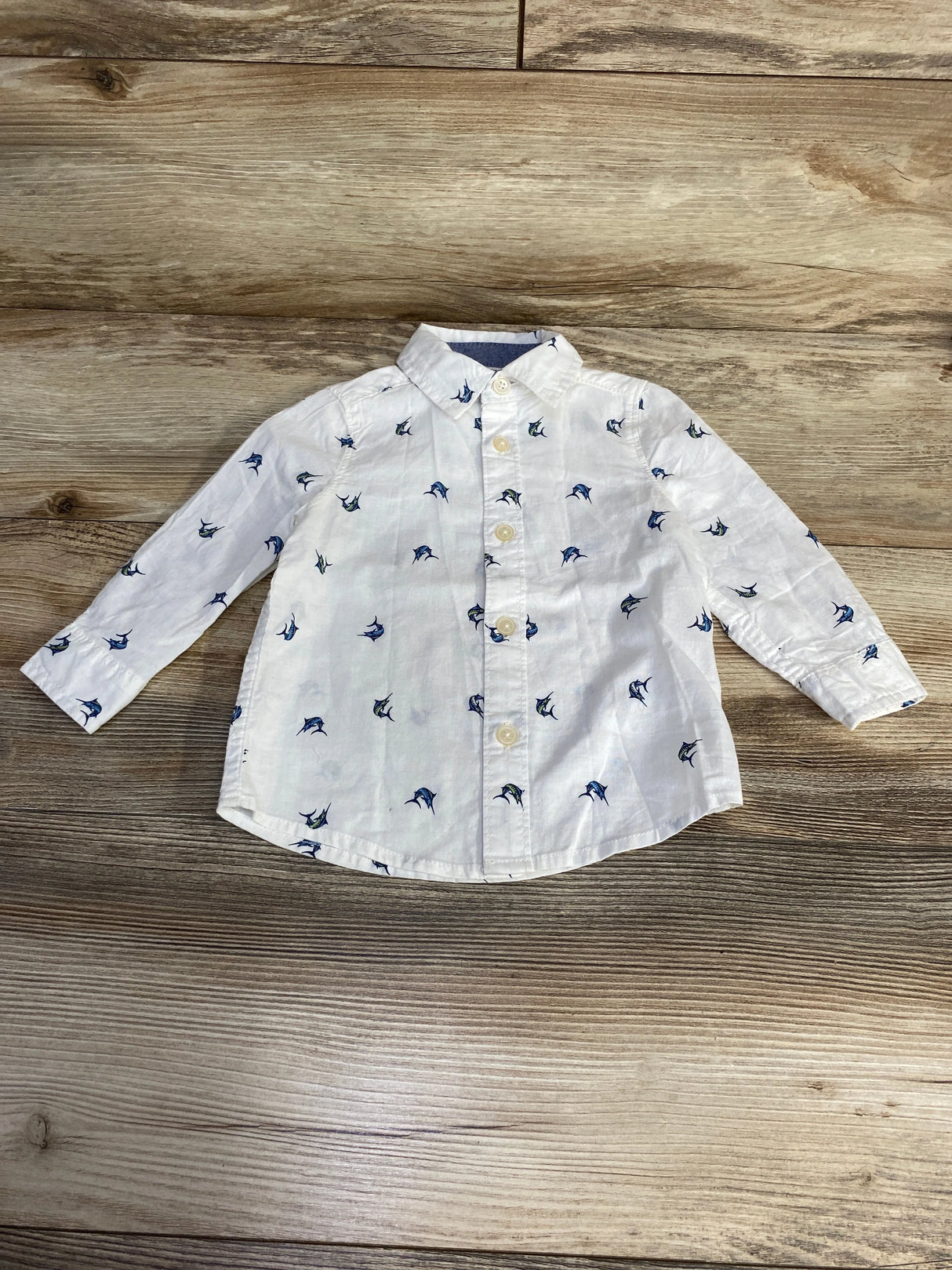 OshKosh Swordfish Button-Up Shirt White sz 12m