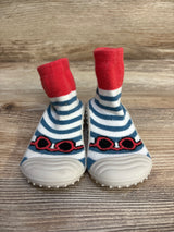 Striped Sunglasses Fuzzy Sock Shoes, Blue/White sz 6c