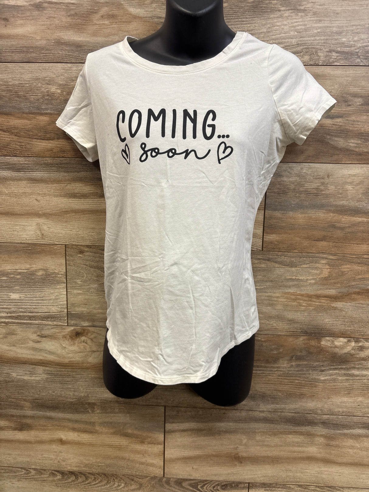 Time & Tru Maternity Coming Soon Shirt White sz Medium