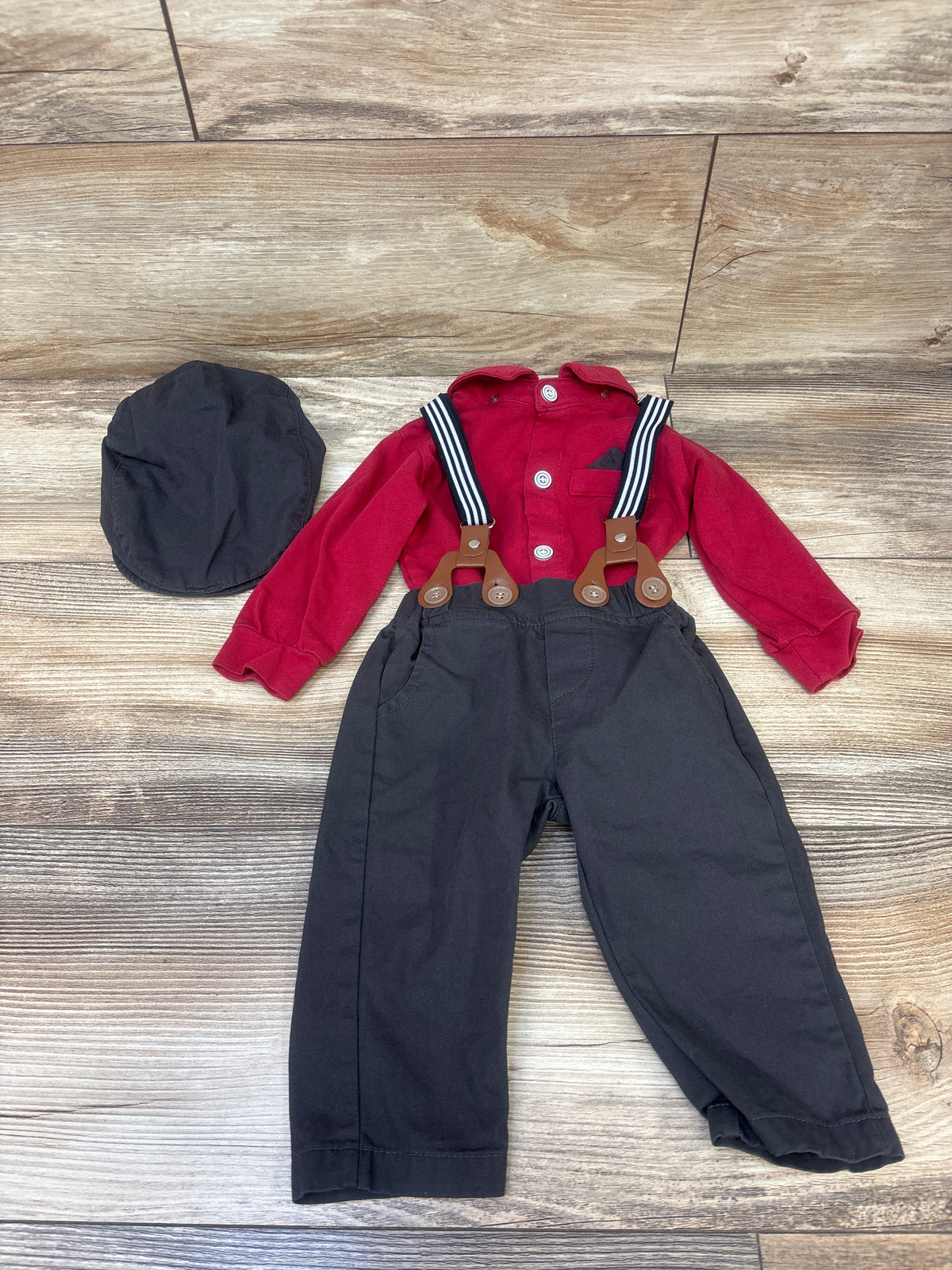 GiLiling 4pc Gentleman Suspender Suit Set Red sz 3-6m