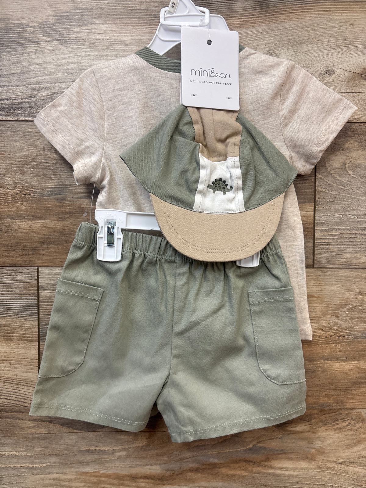 NEW Mini Bean 3pc Shirt, Shorts, & Hat Set Beige sz 24m
