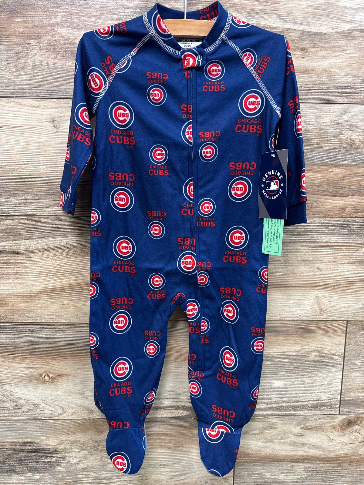 NEW MLB Chicago Cubs Raglan Zip Up Footie Blue sz 18m