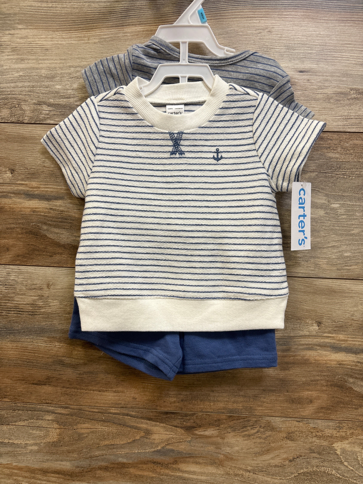 NEW Carter's 3pc Striped Shirt, Shorts, & Bodysuit Set Grey sz 6m