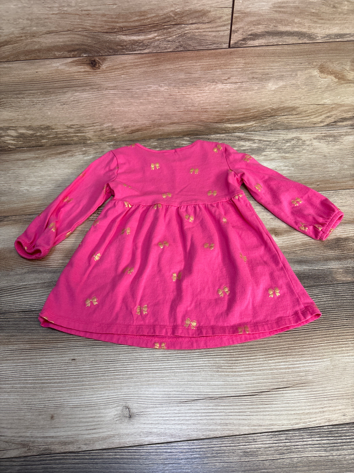 Old Navy Bow Print Long Sleeve Dress Pink sz 18-24m