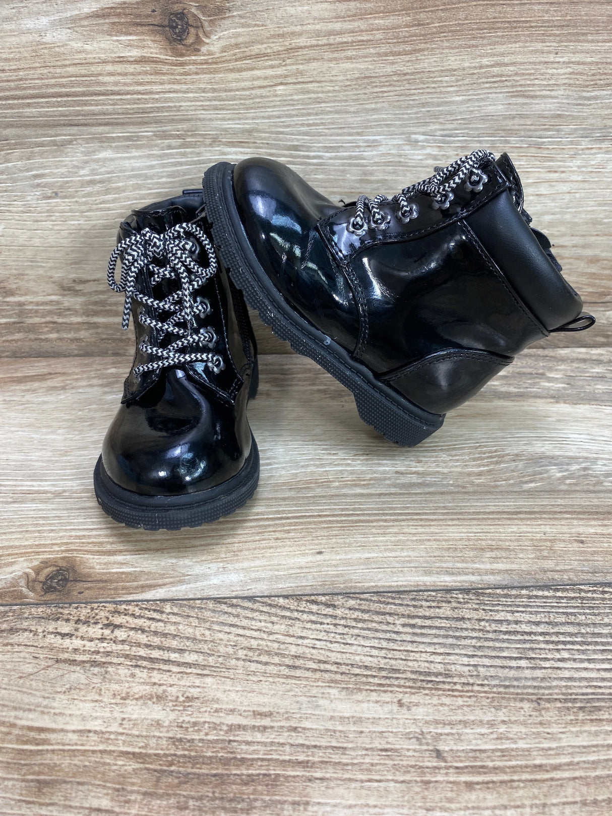 Wonder Nation Patent Moto Fashion Combat Boots Black Sz 6c