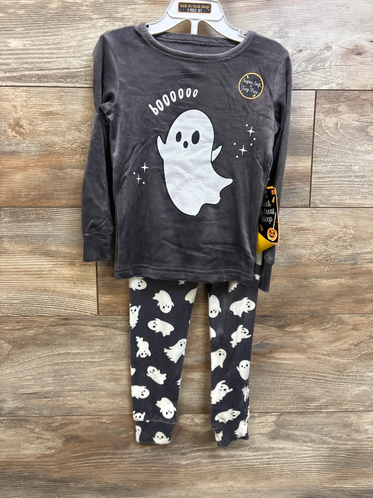 NEW Trick or Treat Sleep 2pc Velour Ghost Pajama Set Grey sz 4T