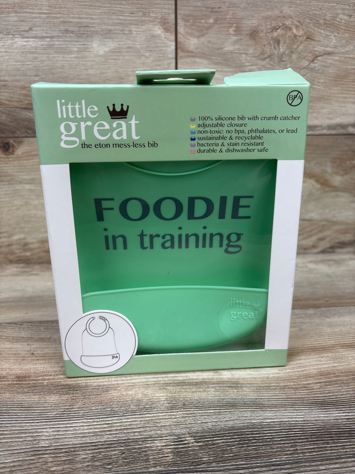 NEW Little Great The Eton Mess-less Bib 'Foodie in Training' Green