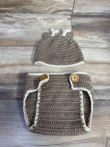 So 'Dorable Crocheted Reindeer Beanie and Diaper Cover 2pc Set sz 0-12m