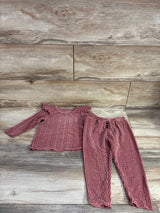 Shein 2pc Velvet Waffle Knit Shirt & Pants Set Rose Gold sz 18-24m