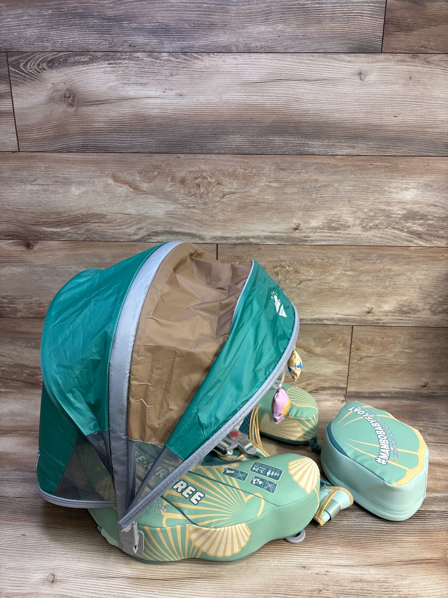 Mambobaby Innovative Explorer Baby Pool Float with Canopy in Seashell Green 13-40lbs