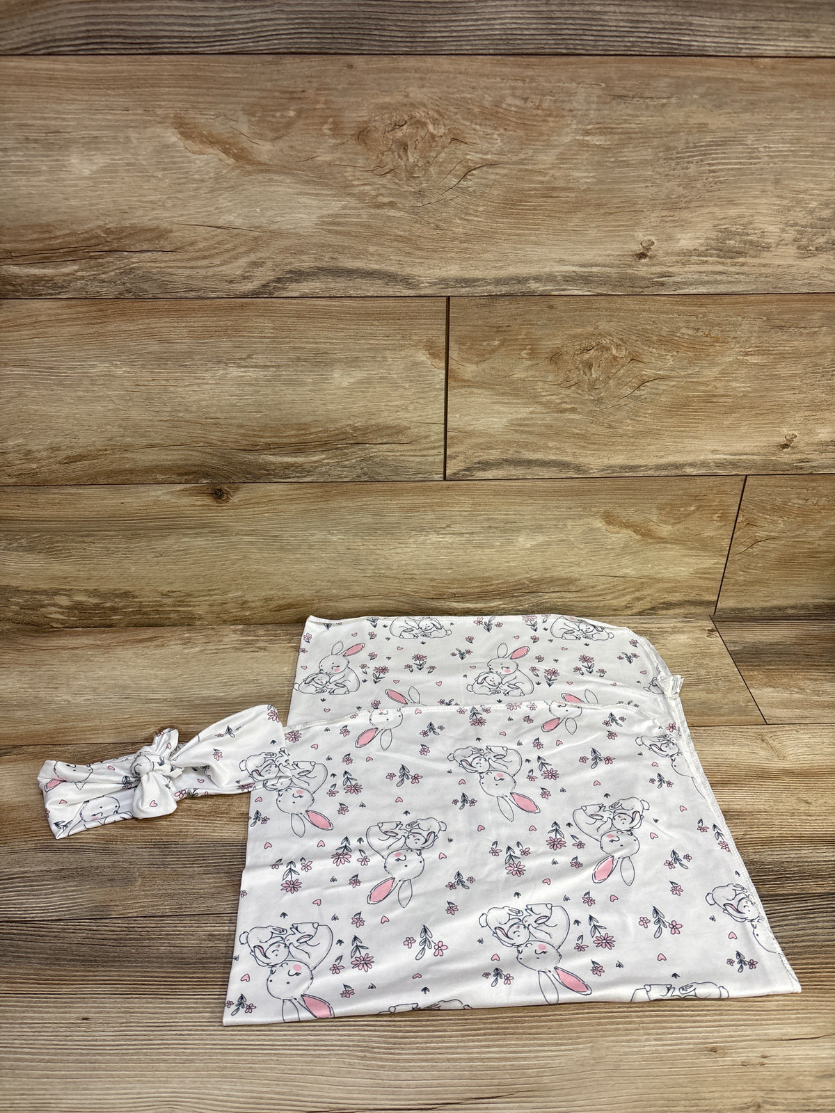 Shein 2pc Bunny Print Swaddle Blanket & Headband Set White sz 0-1m