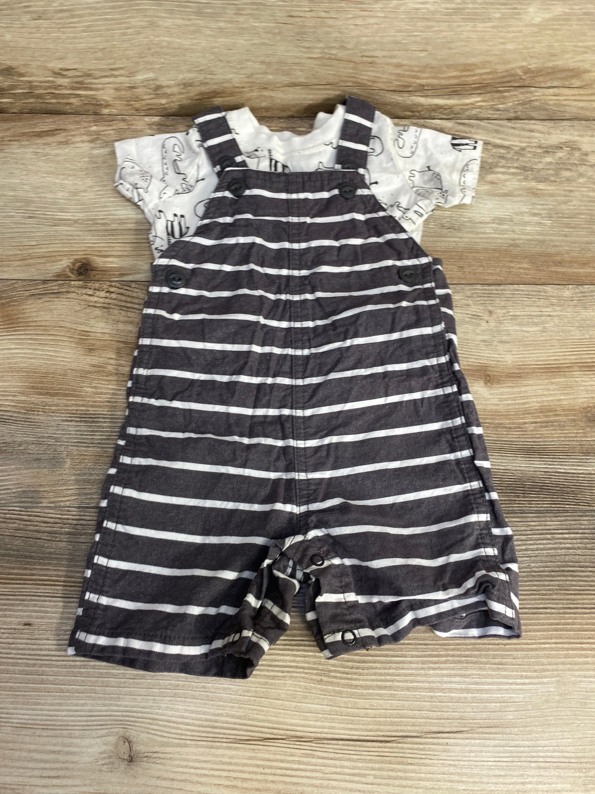 Carter's 2pc Animal Print Shirt & Striped Shortall White/Grey sz 12m