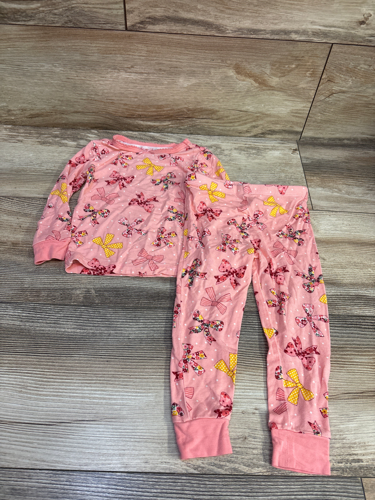 Little Me 2pc Bamboo Bow Print Pajama Set Pink sz 18m