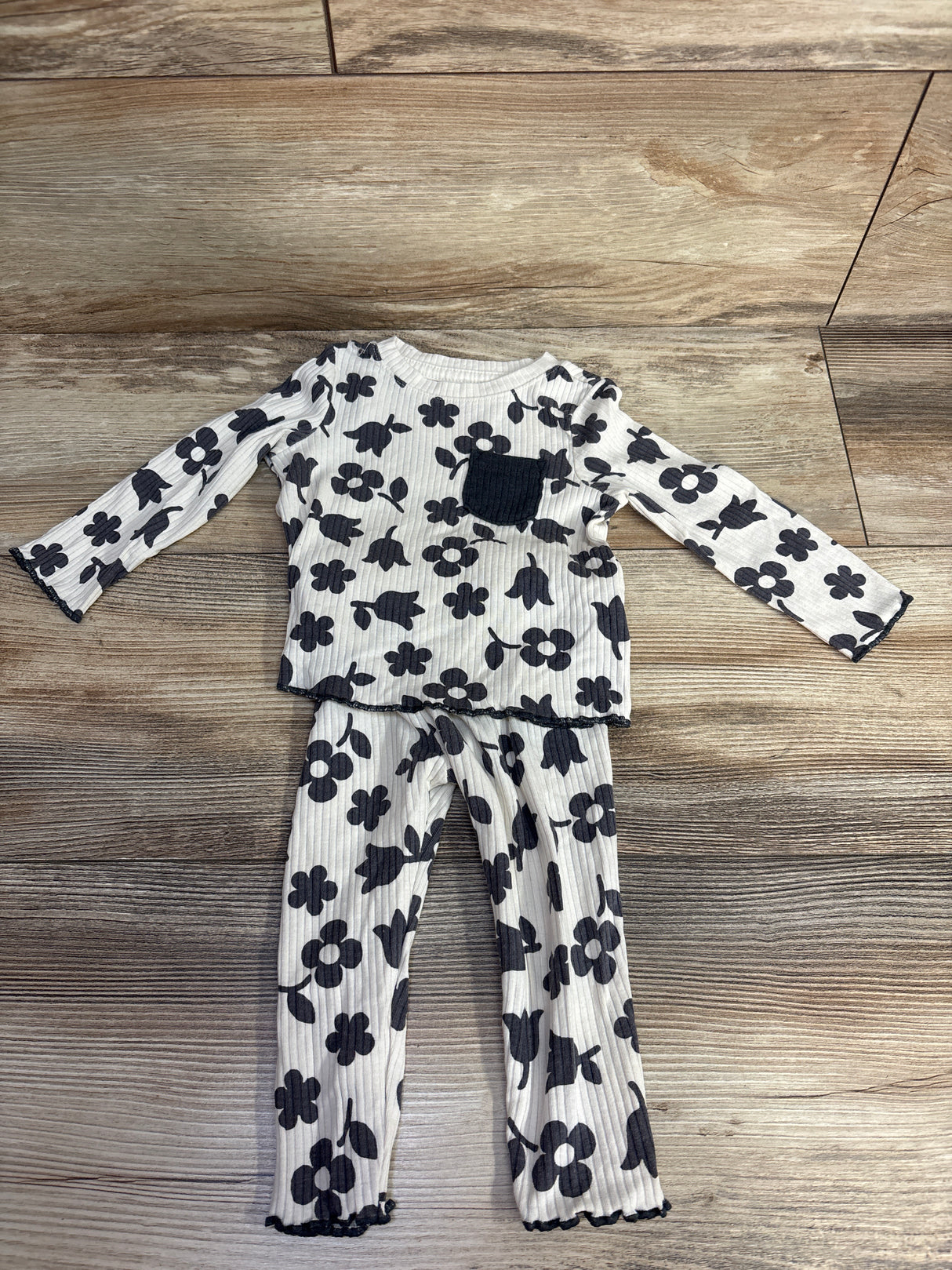 Cat & Jack 2pc Floral Ribbed Set Beige sz 6-9m