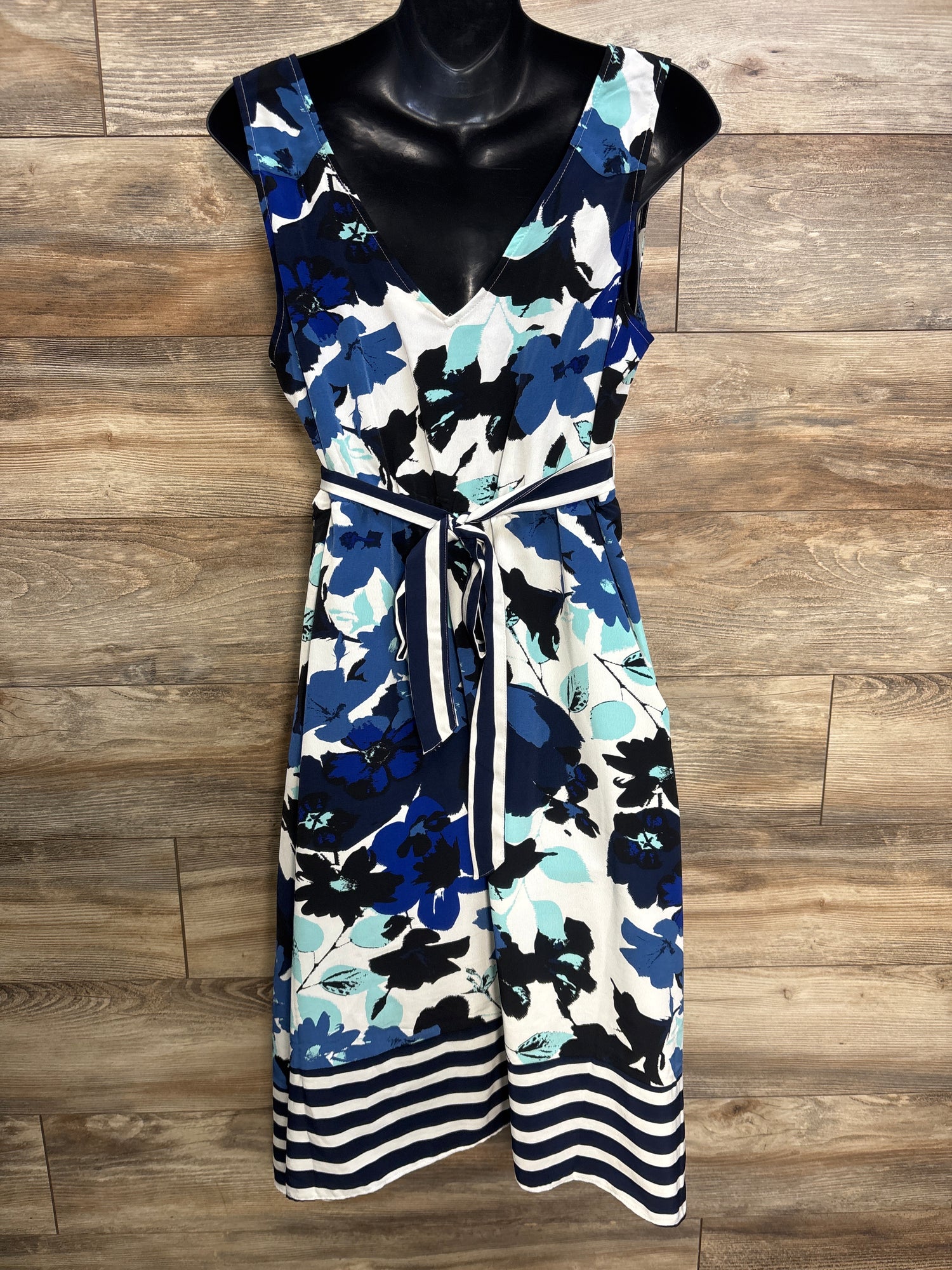 Motherhood Maternity Sleeveless Waist-Tie Floral Dress Blue sz XL