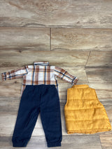 Baby Rebel 3pc Puffer Vest & Plaid Button Up Set Brown sz 12m