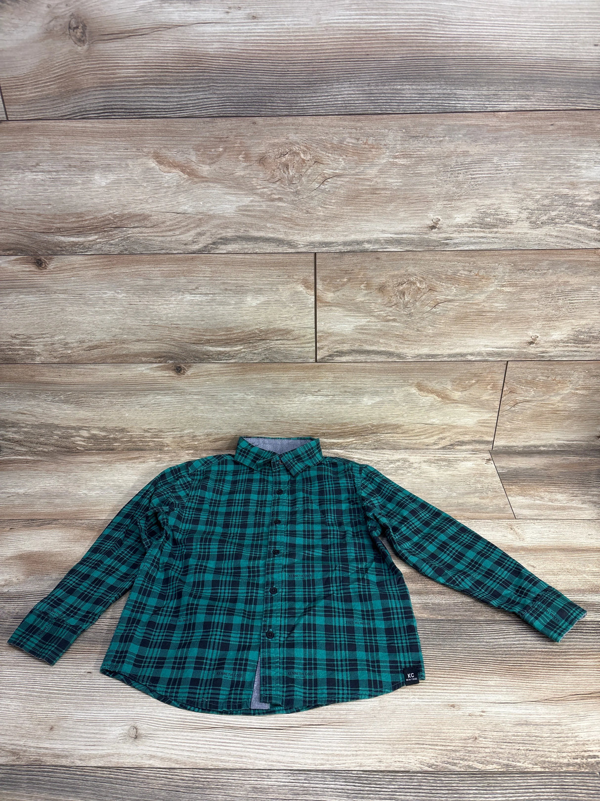 Kenneth Cole Plaid Button Up Shirt Green sz 5T