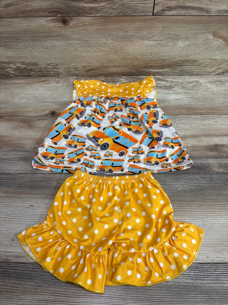 Me n Mommy To Be baby girl's yellow school bus print top and polka dot ruffle shorts set
