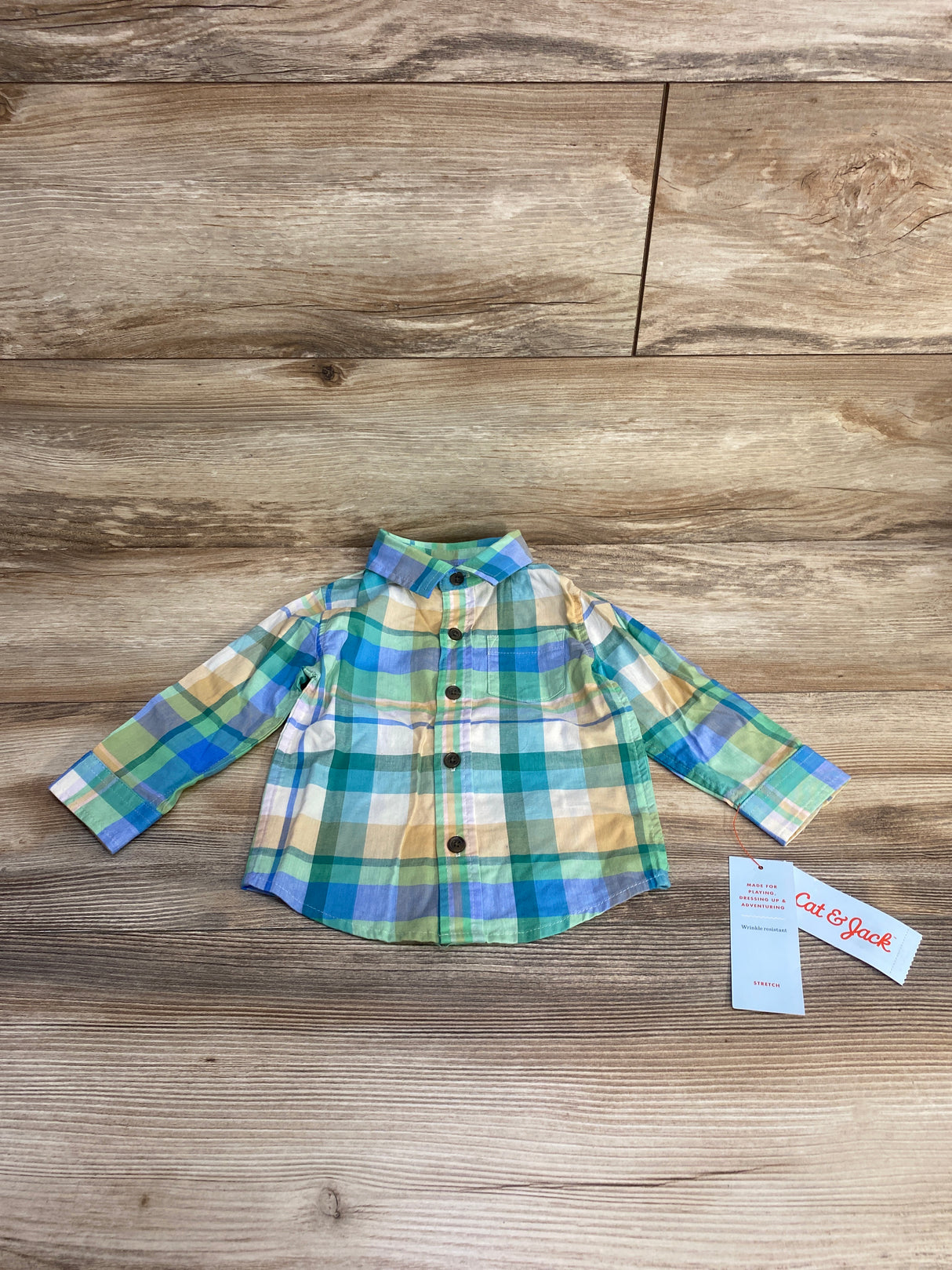 NEW Cat & Jack Plaid Button-Up Shirt Green sz 12m