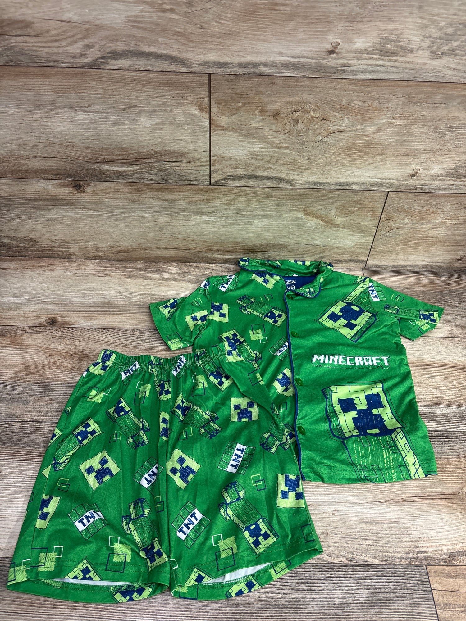 Minecraft Creeper 2pc Coat Style Pajama Set Green sz 4/5T