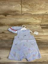 Little Me 2pc Baseball Seersucker Romper & Hat Set White sz 9m