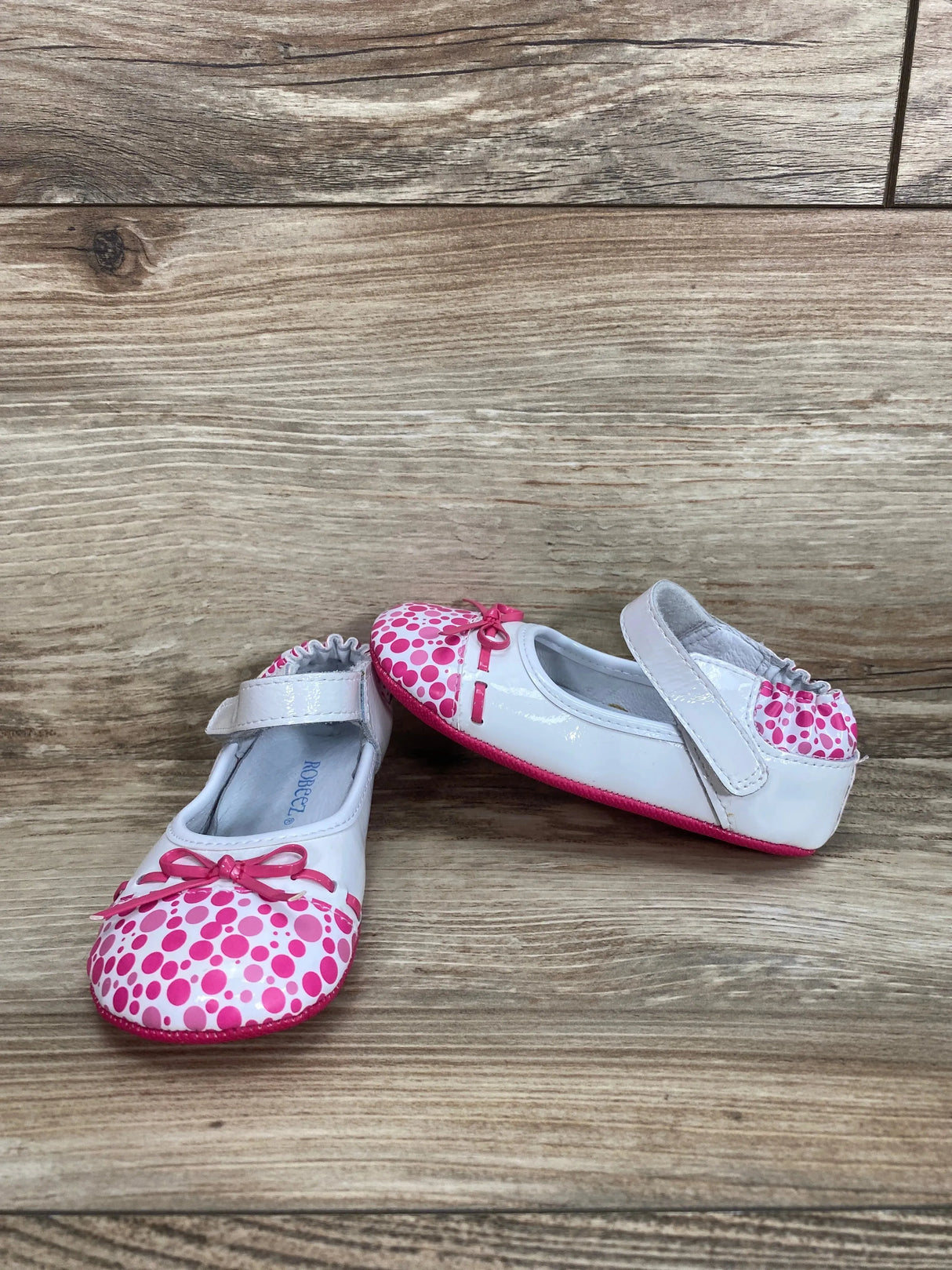 Robeez Bow Mary Jane Soft Sole Leather Shoes Pink/White Sz 6c